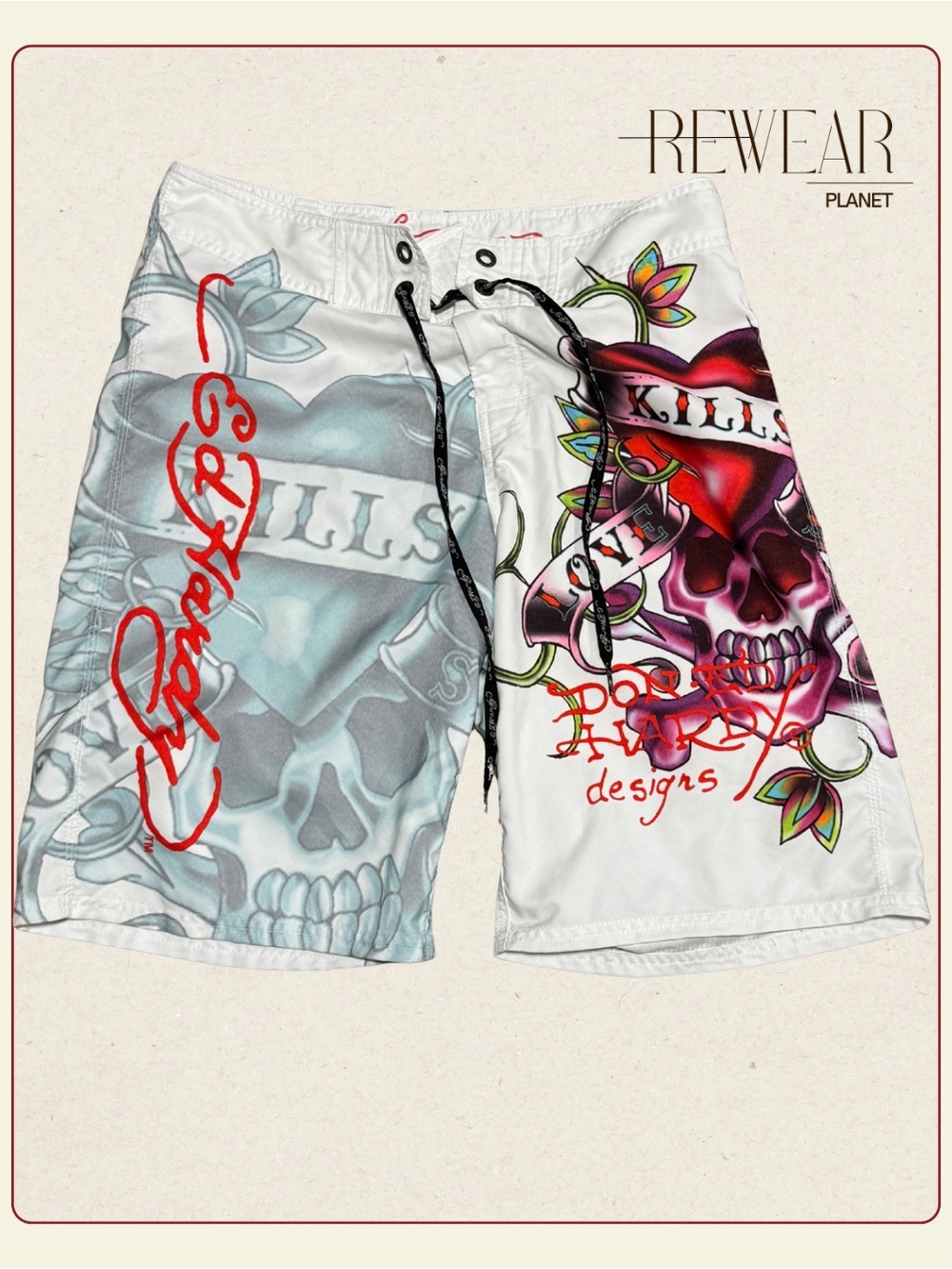 Ed Hardy Skull & Heart Graphic Board Shorts Swim Trunks Men’s Size 32